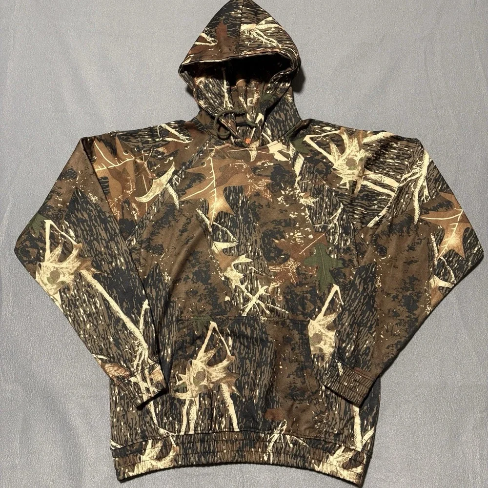 Camo Hoodie Men L Outdoor Deer Bow Hunting Kangaroo Pockets Insulated Ribbed Hem